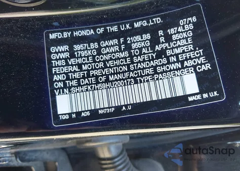 2017 Honda Civic Ex из США, поврежденный, VIN SHHFK7H59HU200173